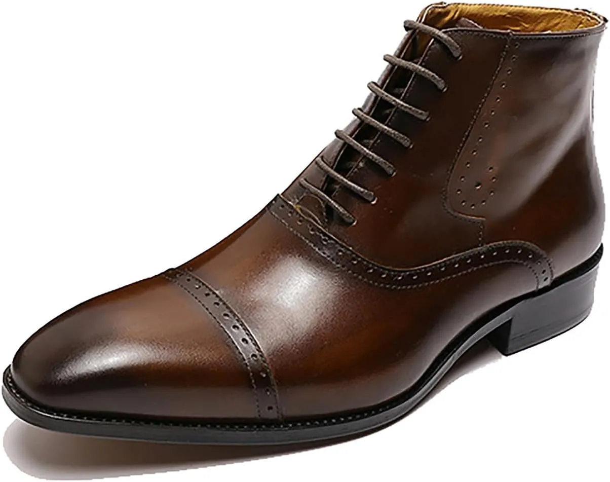 Santimon Mens Oxfords Boots Formal Dress Business Casual Ankle Boots Fashion Wingtip Brogues Genuine Leather Chelsea Wedding Tuxedo Western Boots for Men