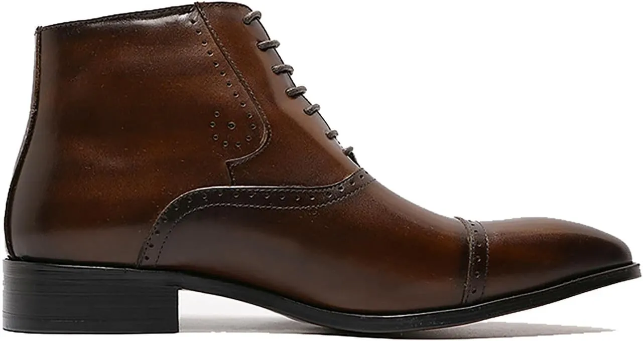 Santimon Mens Oxfords Boots Formal Dress Business Casual Ankle Boots Fashion Wingtip Brogues Genuine Leather Chelsea Wedding Tuxedo Western Boots for Men
