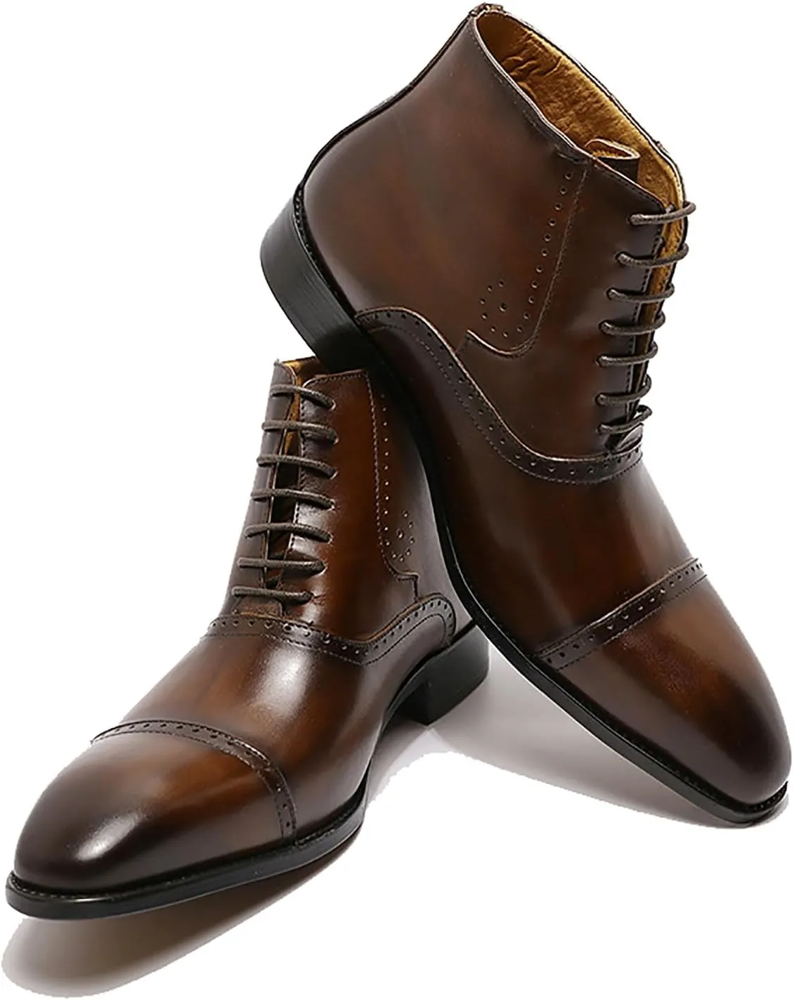 Santimon Mens Oxfords Boots Formal Dress Business Casual Ankle Boots Fashion Wingtip Brogues Genuine Leather Chelsea Wedding Tuxedo Western Boots for Men