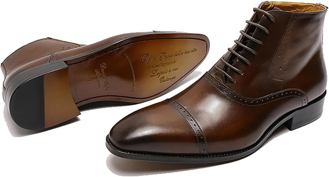 Santimon Mens Oxfords Boots Formal Dress Business Casual Ankle Boots Fashion Wingtip Brogues Genuine Leather Chelsea Wedding Tuxedo Western Boots for Men