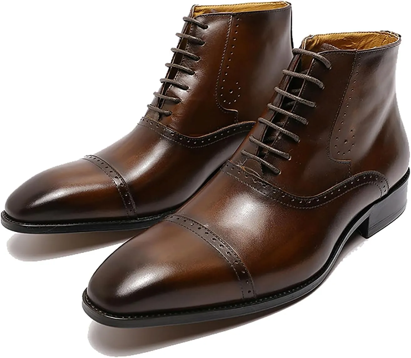 Santimon Mens Oxfords Boots Formal Dress Business Casual Ankle Boots Fashion Wingtip Brogues Genuine Leather Chelsea Wedding Tuxedo Western Boots for Men