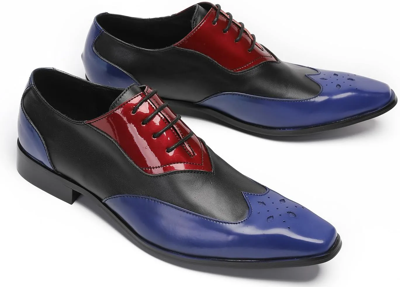 Santimon Mens Oxfords Casual Dress Leather Three Tone Formal Derby Wedding Ballroom Halloween Fashion Western Walking Shoes for Men