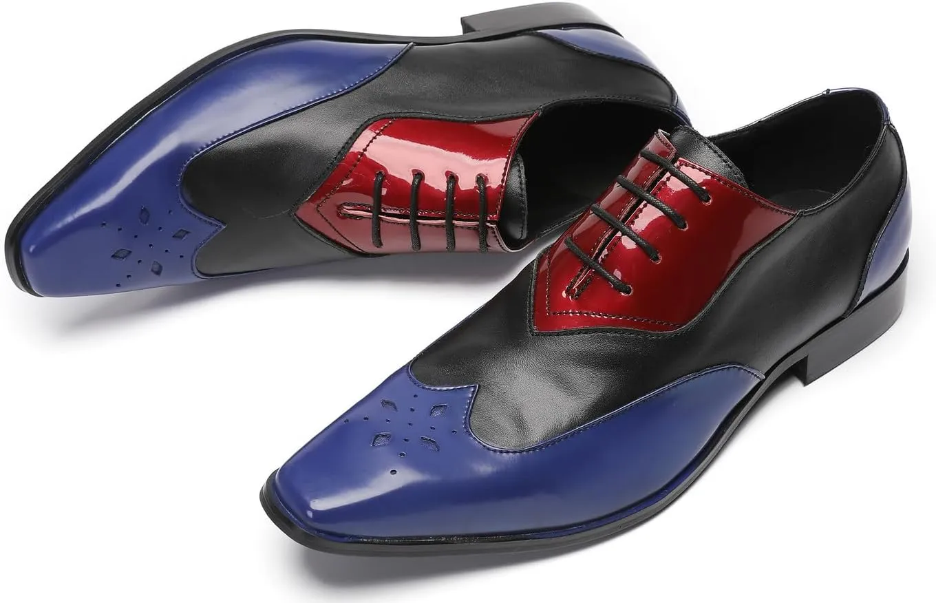 Santimon Mens Oxfords Casual Dress Leather Three Tone Formal Derby Wedding Ballroom Halloween Fashion Western Walking Shoes for Men