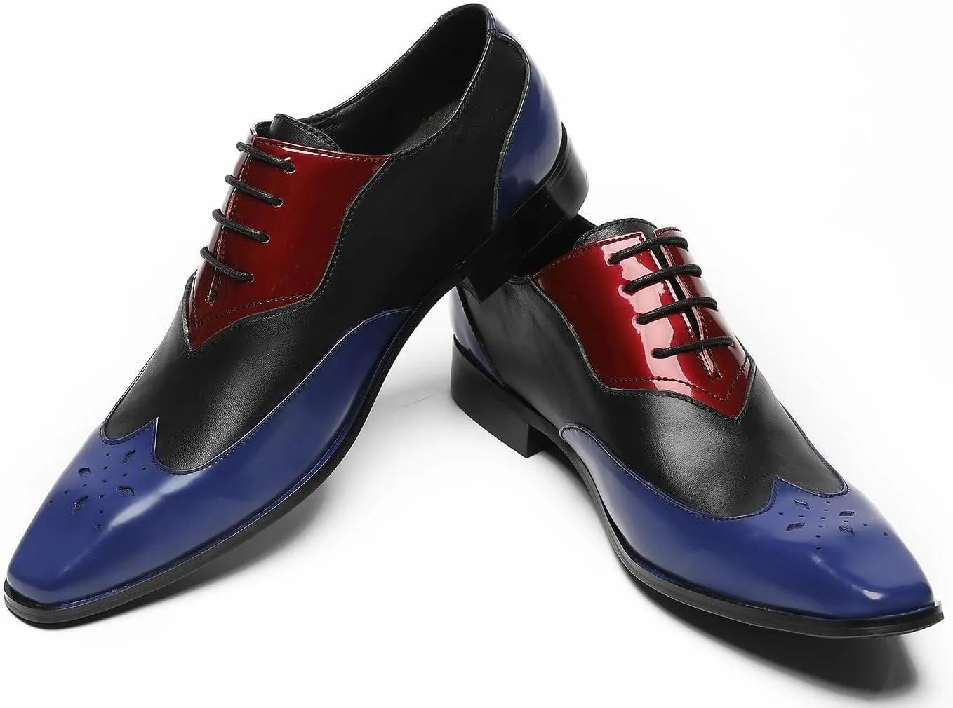 Santimon Mens Oxfords Casual Dress Leather Three Tone Formal Derby Wedding Ballroom Halloween Fashion Western Walking Shoes for Men