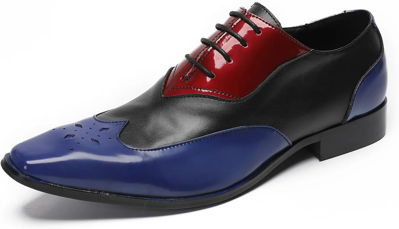 Santimon Mens Oxfords Casual Dress Leather Three Tone Formal Derby Wedding Ballroom Halloween Fashion Western Walking Shoes for Men
