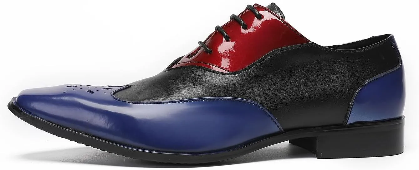 Santimon Mens Oxfords Casual Dress Leather Three Tone Formal Derby Wedding Ballroom Halloween Fashion Western Walking Shoes for Men