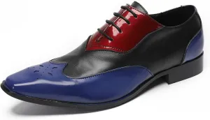 Santimon Mens Oxfords Casual Dress Leather Three Tone Formal Derby Wedding Ballroom Halloween Fashion Western Walking Shoes for Men