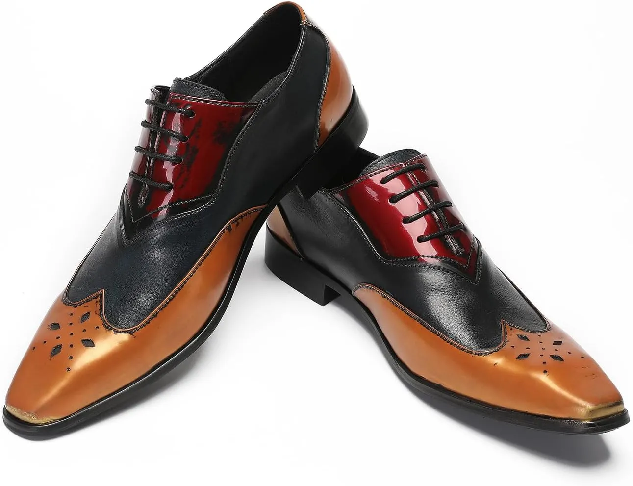 Santimon Mens Oxfords Casual Dress Leather Three Tone Formal Derby Wedding Prom Ballroom Halloween Fashion Western Walking Shoes for Men