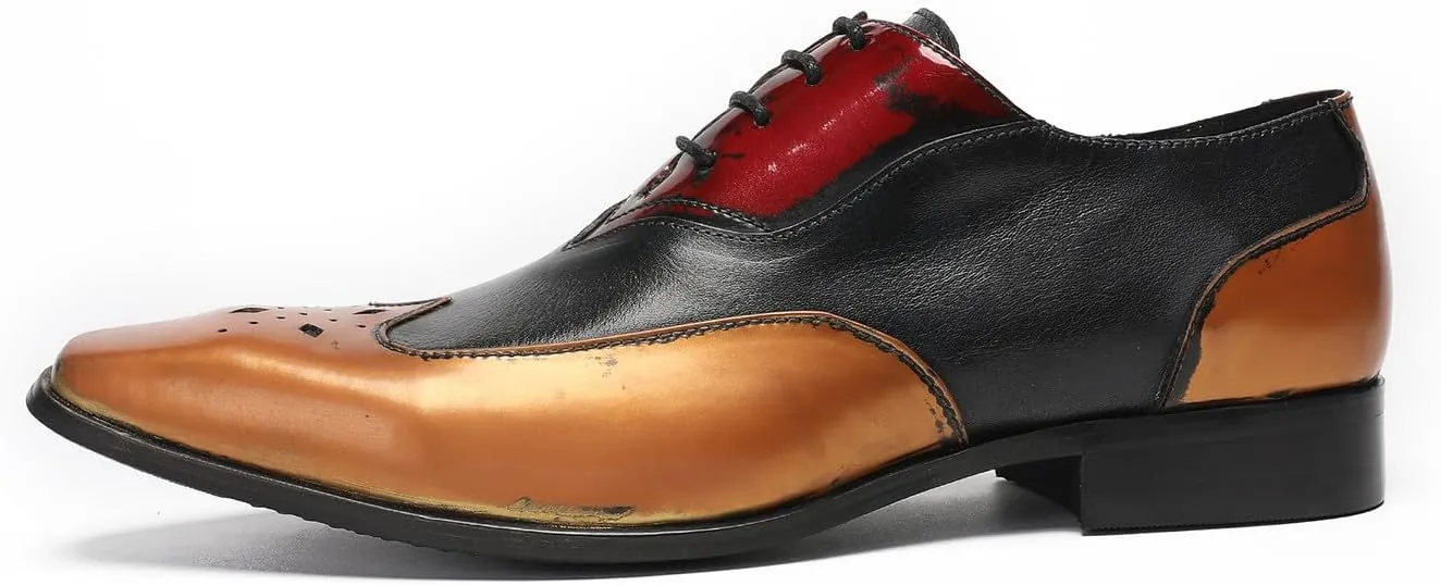 Santimon Mens Oxfords Casual Dress Leather Three Tone Formal Derby Wedding Prom Ballroom Halloween Fashion Western Walking Shoes for Men
