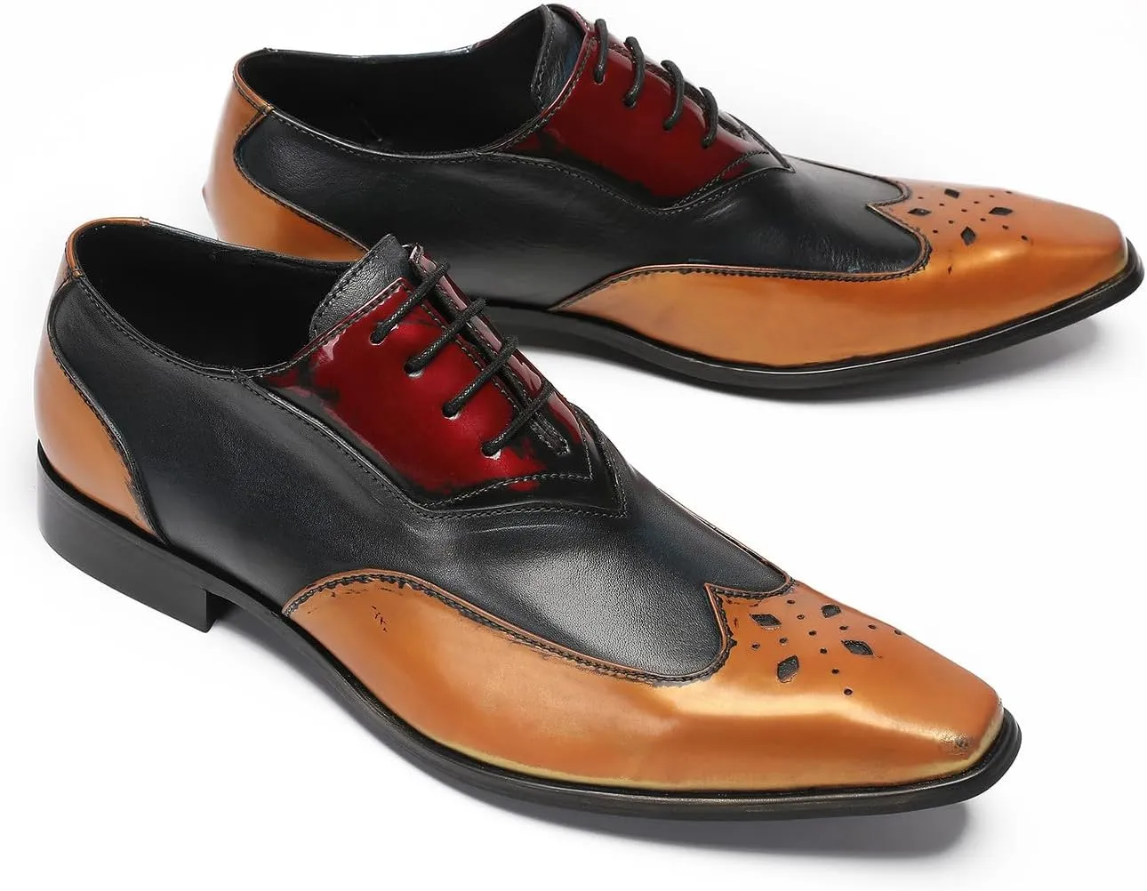Santimon Mens Oxfords Casual Dress Leather Three Tone Formal Derby Wedding Prom Ballroom Halloween Fashion Western Walking Shoes for Men