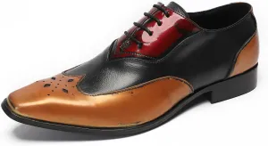 Santimon Mens Oxfords Casual Dress Leather Three Tone Formal Derby Wedding Prom Ballroom Halloween Fashion Western Walking Shoes for Men