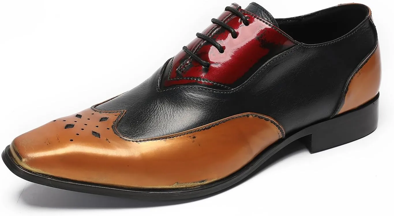 Santimon Mens Oxfords Casual Dress Leather Three Tone Formal Derby Wedding Prom Ballroom Halloween Fashion Western Walking Shoes for Men