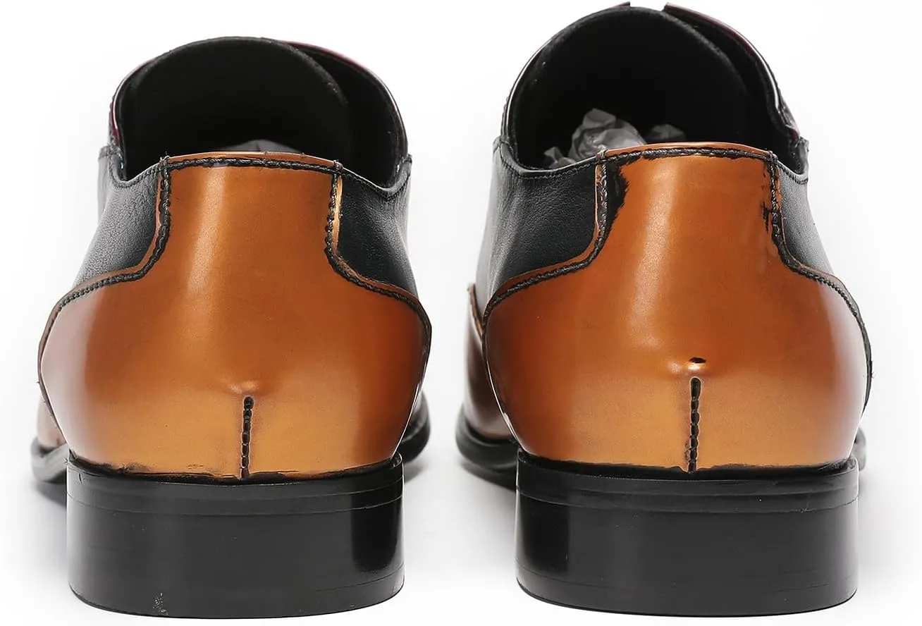 Santimon Mens Oxfords Casual Dress Leather Three Tone Formal Derby Wedding Prom Ballroom Halloween Fashion Western Walking Shoes for Men
