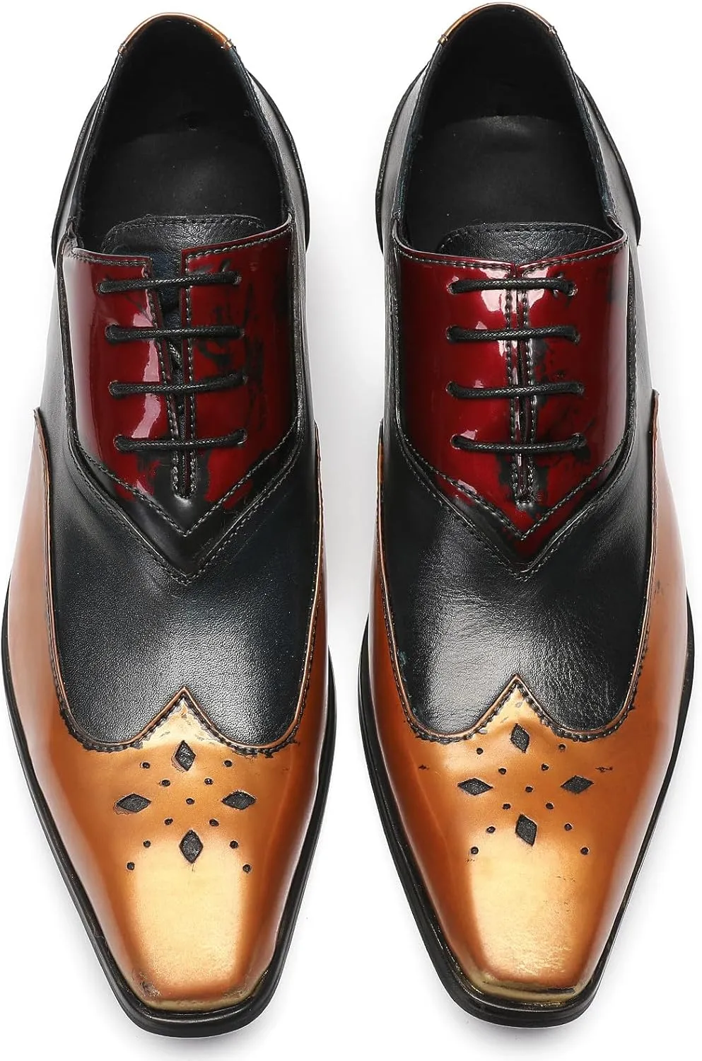 Santimon Mens Oxfords Casual Dress Leather Three Tone Formal Derby Wedding Prom Ballroom Halloween Fashion Western Walking Shoes for Men