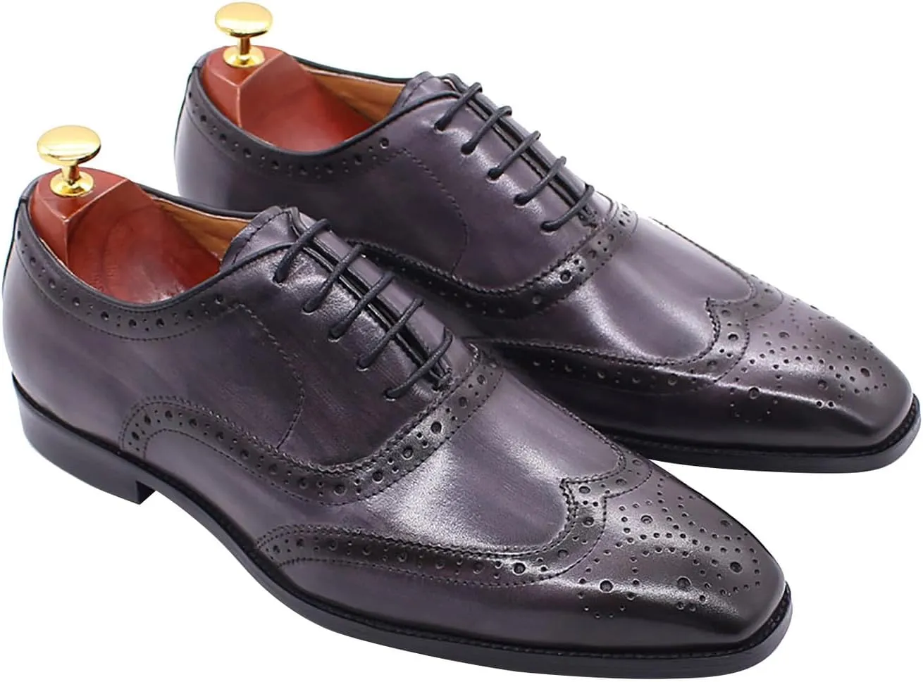 Santimon Men's Oxfords Dress Formal Wingtips Brogues Suit Shoes Genuine Leather Tuxedo Wedding Business Casual Comfortable Prom Shoes for Men