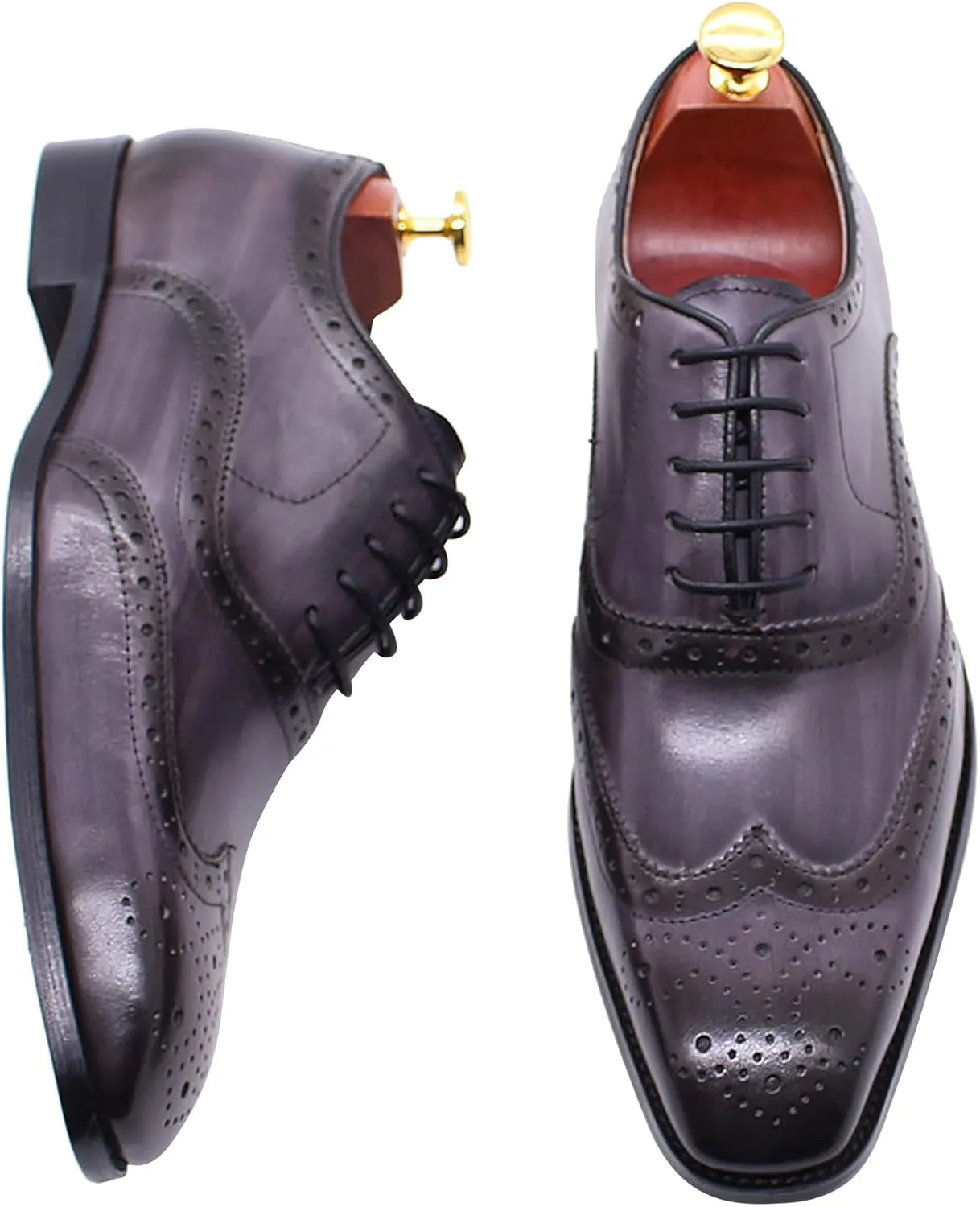Santimon Men's Oxfords Dress Formal Wingtips Brogues Suit Shoes Genuine Leather Tuxedo Wedding Business Casual Comfortable Prom Shoes for Men