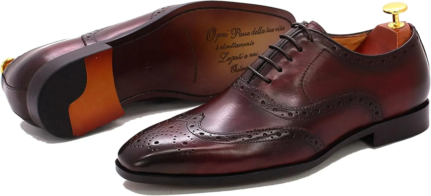 Santimon Men's Oxfords Dress Formal Wingtips Brogues Suit Shoes Genuine Leather Tuxedo Wedding Business Casual Comfortable Prom Shoes for Men