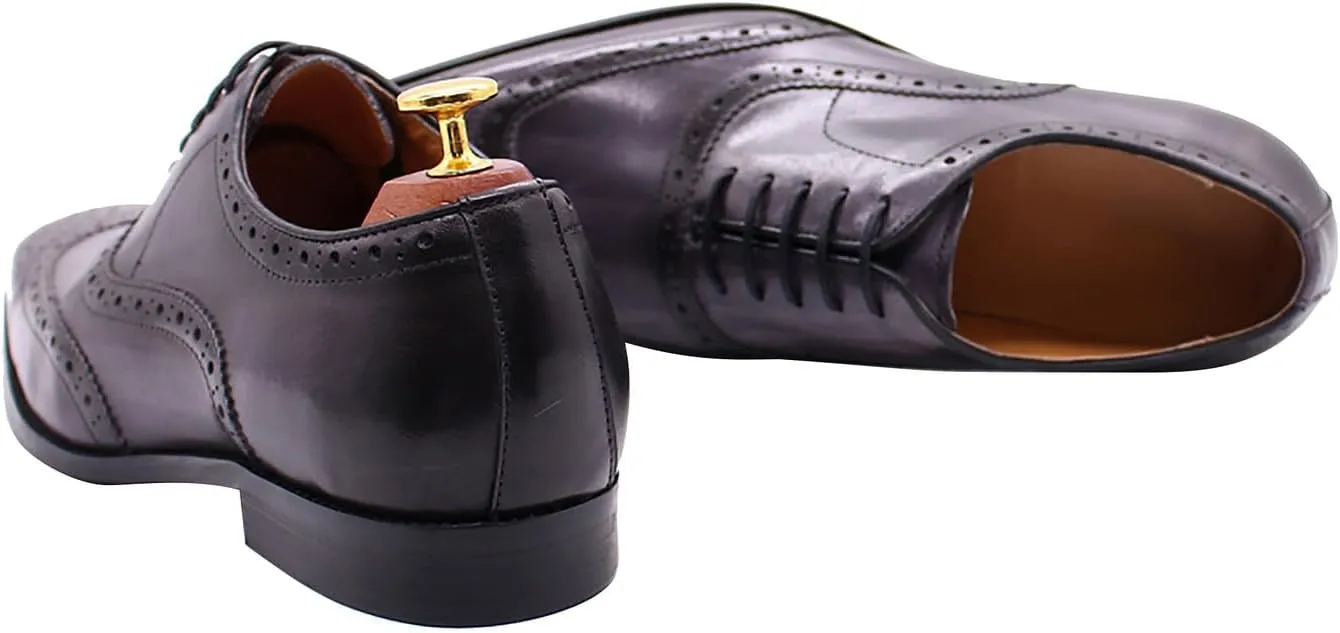 Santimon Men's Oxfords Dress Formal Wingtips Brogues Suit Shoes Genuine Leather Tuxedo Wedding Business Casual Comfortable Prom Shoes for Men