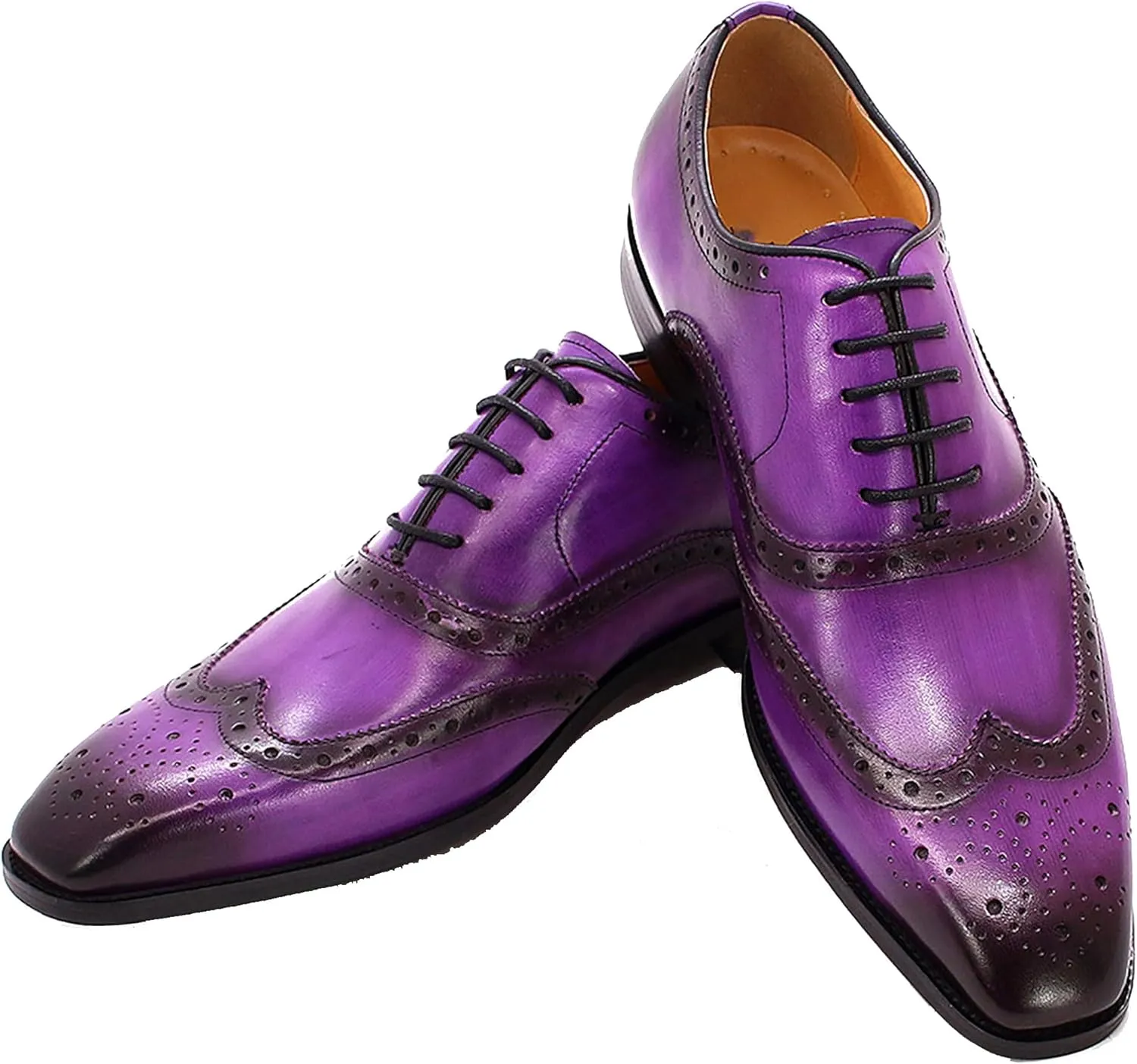Santimon Men's Oxfords Dress Formal Wingtips Brogues Suit Shoes Genuine Leather Tuxedo Wedding Business Casual Comfortable Prom Shoes for Men