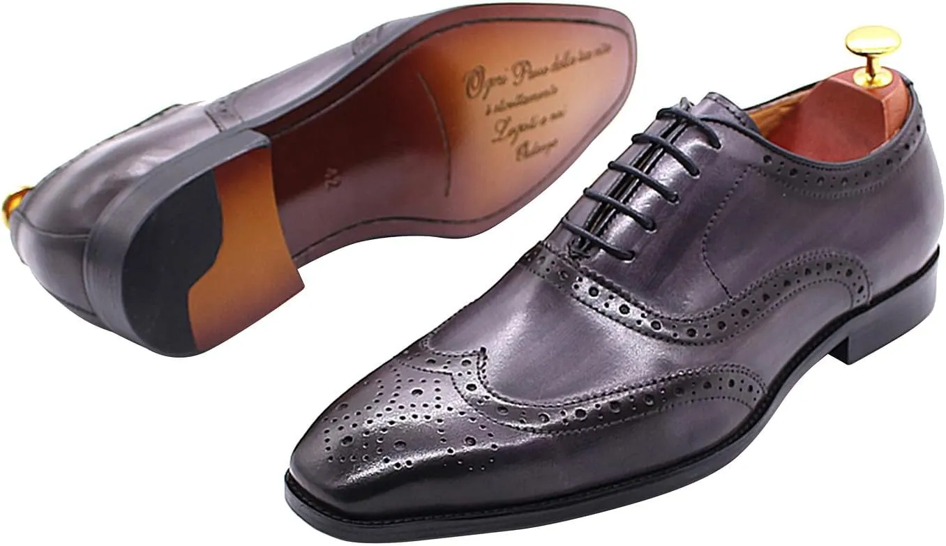 Santimon Men's Oxfords Dress Formal Wingtips Brogues Suit Shoes Genuine Leather Tuxedo Wedding Business Casual Comfortable Prom Shoes for Men