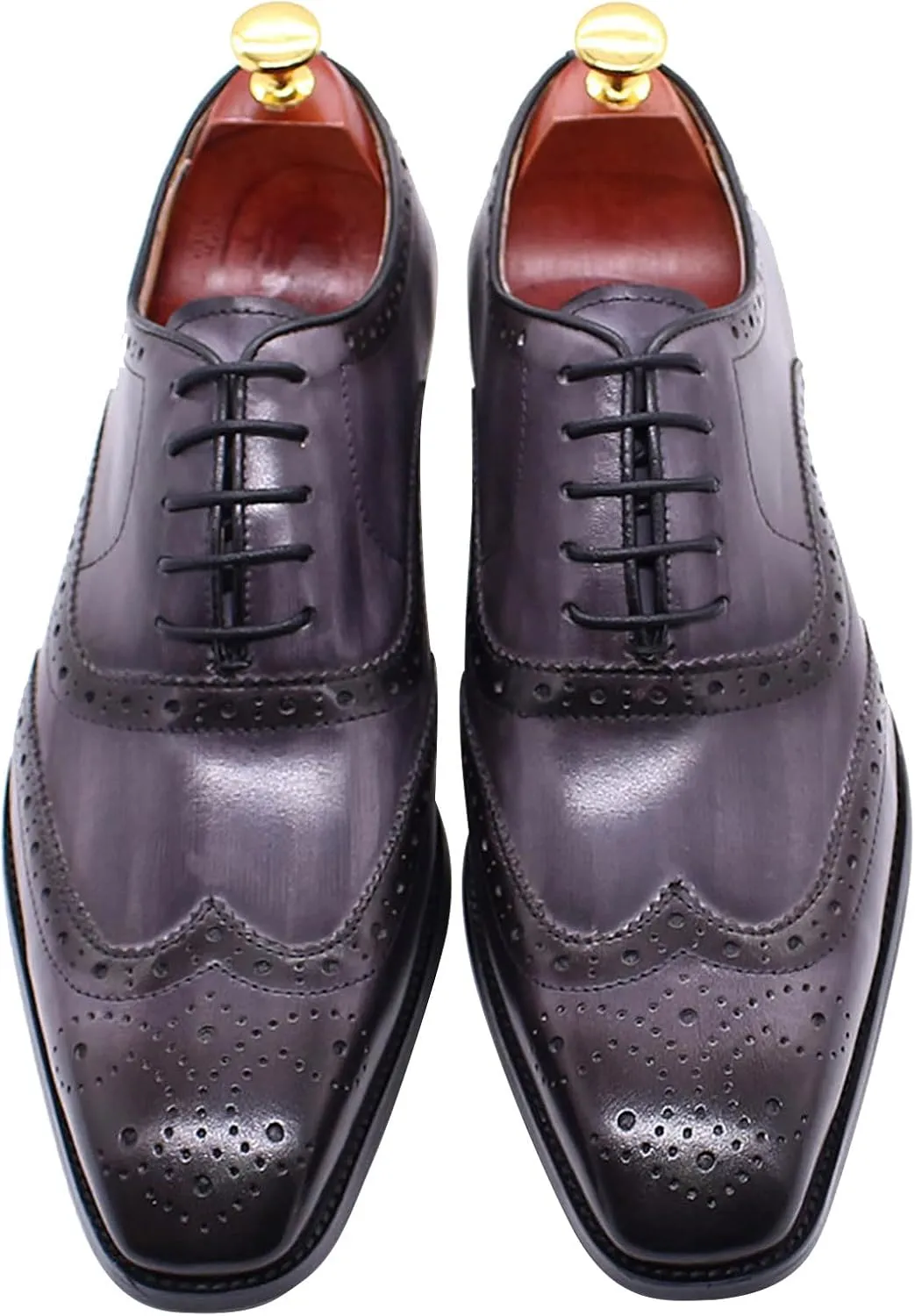 Santimon Men's Oxfords Dress Formal Wingtips Brogues Suit Shoes Genuine Leather Tuxedo Wedding Business Casual Comfortable Prom Shoes for Men