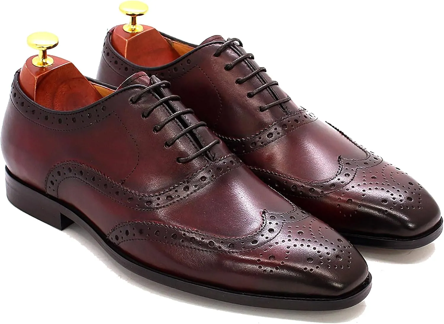 Santimon Men's Oxfords Dress Formal Wingtips Brogues Suit Shoes Genuine Leather Tuxedo Wedding Business Casual Comfortable Prom Shoes for Men