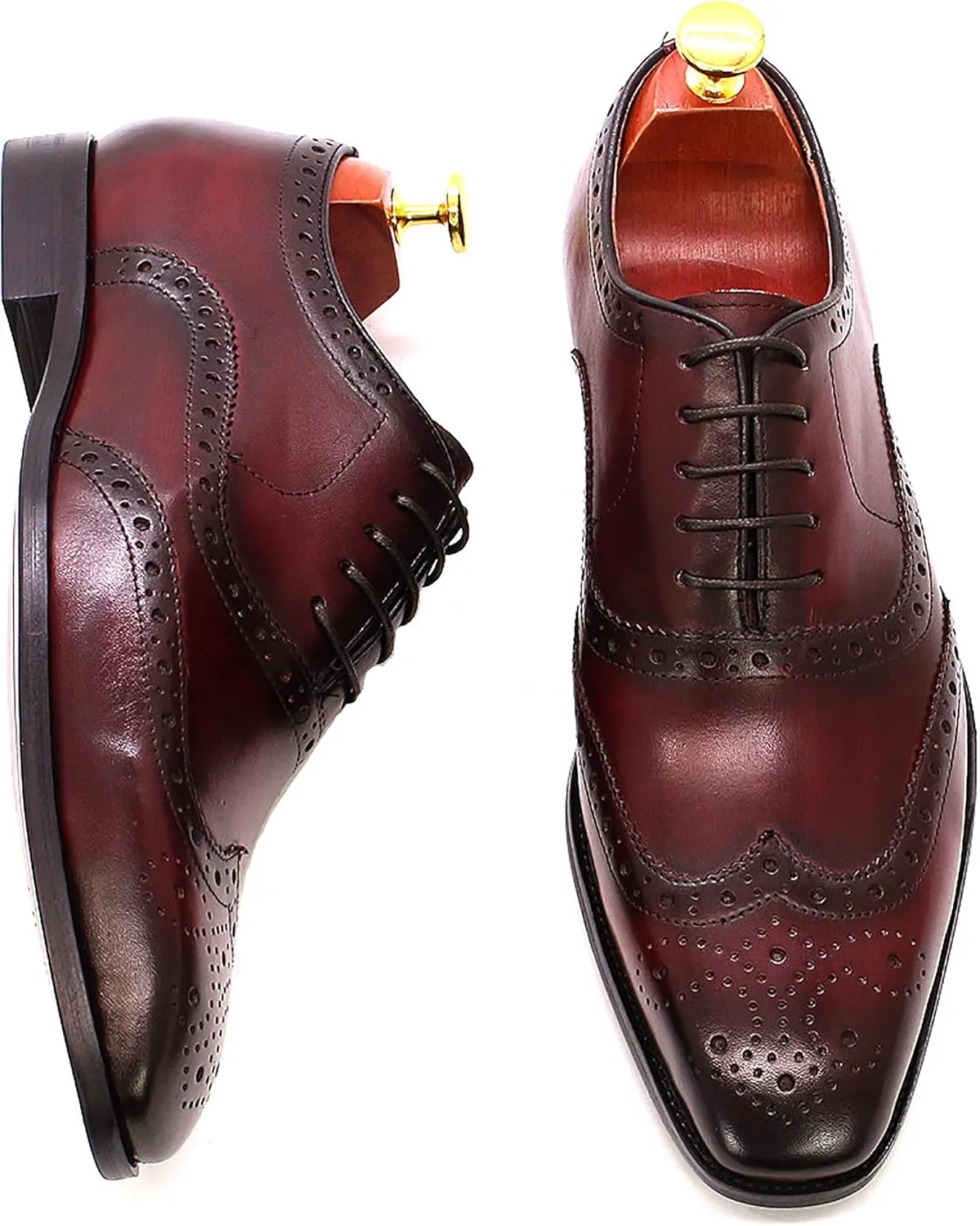 Santimon Men's Oxfords Dress Formal Wingtips Brogues Suit Shoes Genuine Leather Tuxedo Wedding Business Casual Comfortable Prom Shoes for Men