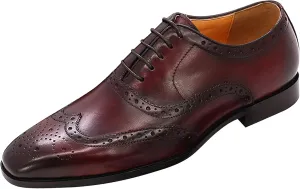 Santimon Men's Oxfords Dress Formal Wingtips Brogues Suit Shoes Genuine Leather Tuxedo Wedding Business Casual Comfortable Prom Shoes for Men