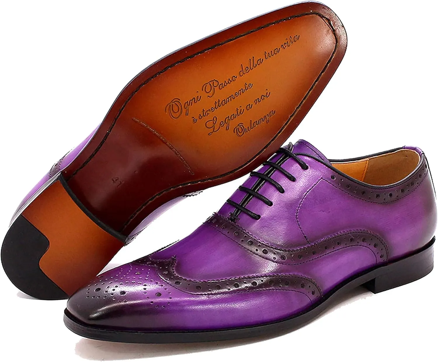Santimon Men's Oxfords Dress Formal Wingtips Brogues Suit Shoes Genuine Leather Tuxedo Wedding Business Casual Comfortable Prom Shoes for Men