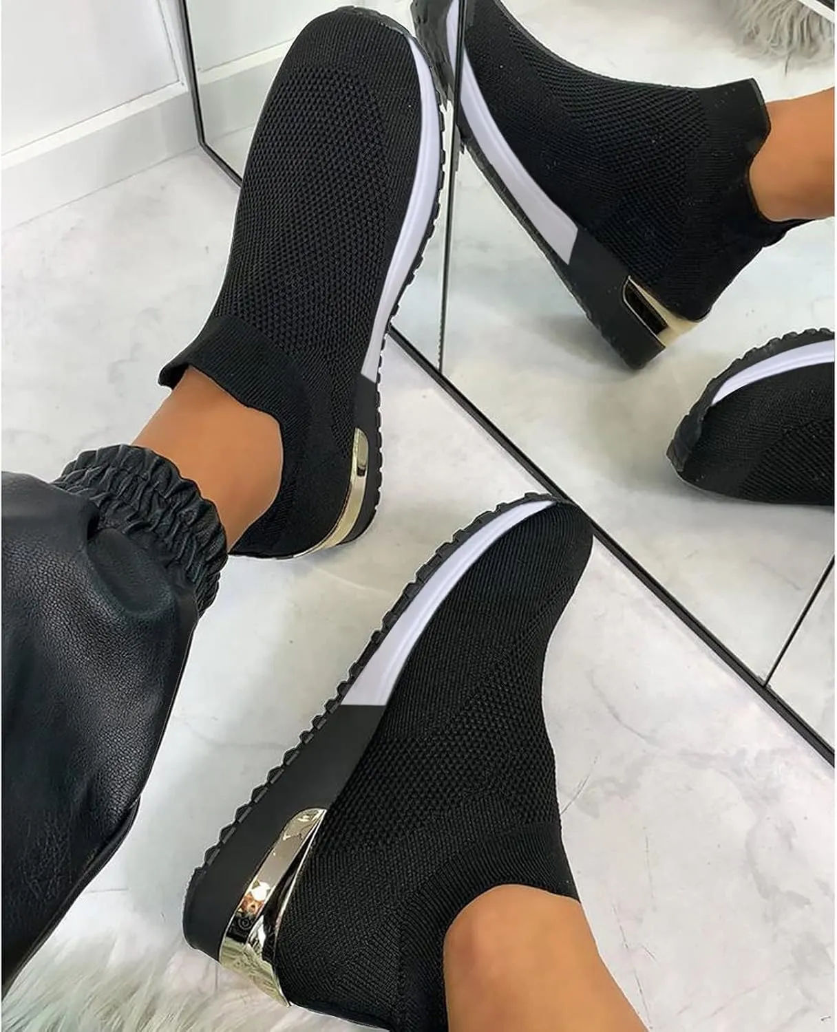SBGMoSJ Sneakers for Women Size 8 Wide Women's Slip On Tennis Shoes Size 8 Womens White Slip On Sneakers Size 8 Platform Sneakers for Women Fashion Tan Zapatos para Mujer CóModos Con Plataforma