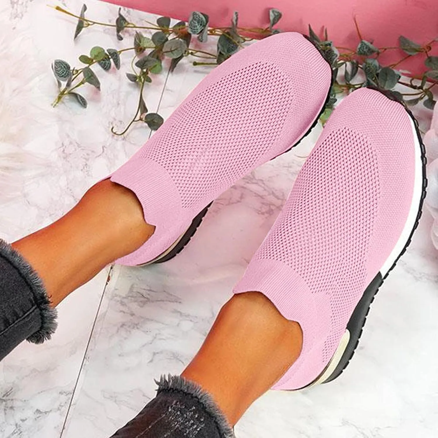 SBGMoSJ Womens Sneakers 7.5 2023 Womens Running Shoes Size 11 Wide Womens Sneakers Size 8 Slip Ons Fall High Top Sneakers for Women 2023 White Women's Athletic Walking Shoes Slip On Casual Mesh