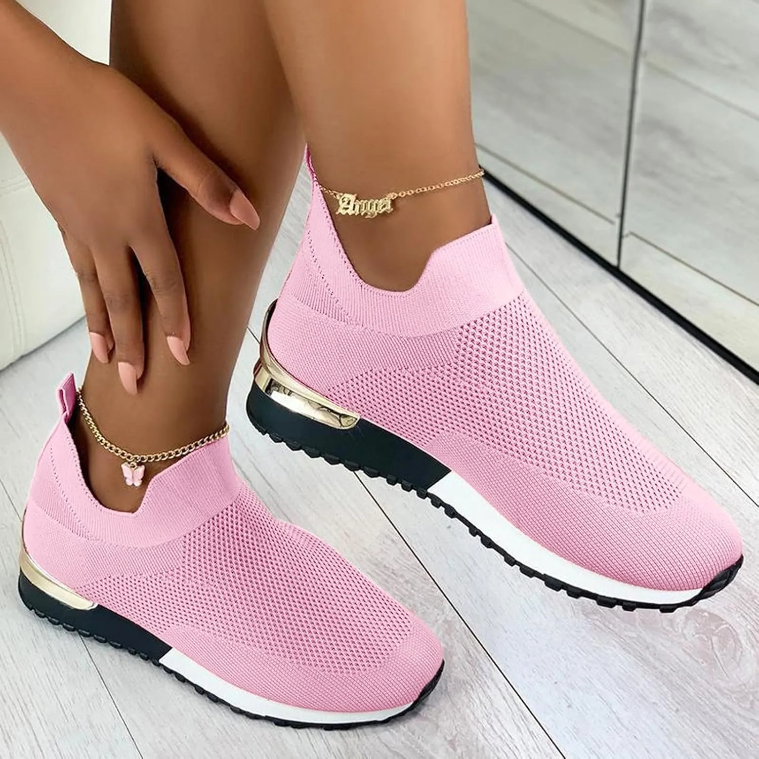 SBGMoSJ Womens Sneakers 7.5 2023 Womens Running Shoes Size 11 Wide Womens Sneakers Size 8 Slip Ons Fall High Top Sneakers for Women 2023 White Women's Athletic Walking Shoes Slip On Casual Mesh