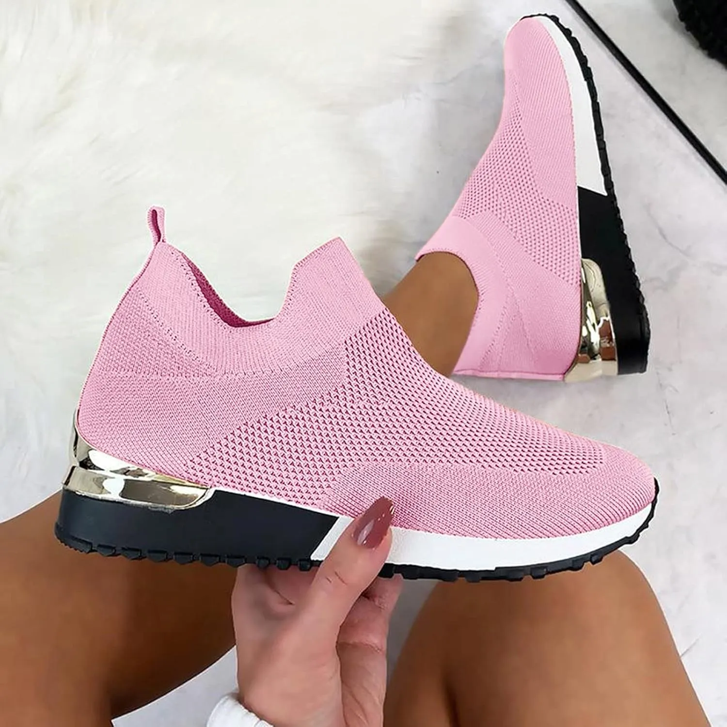 SBGMoSJ Womens Sneakers 7.5 2023 Womens Running Shoes Size 11 Wide Womens Sneakers Size 8 Slip Ons Fall High Top Sneakers for Women 2023 White Women's Athletic Walking Shoes Slip On Casual Mesh