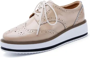SHEMEE Women's Platform Low Heels Flat Lace Up Wingtip Oxfords Pumps Wedge Vintage Round Toe Brogues Dress Shoes
