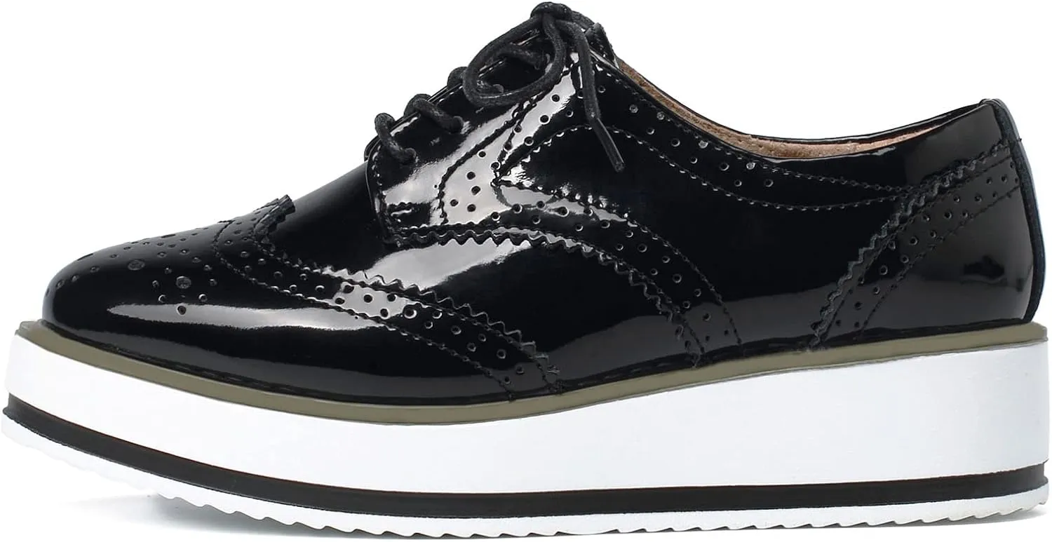 SHEMEE Women's Platform Low Heels Flat Lace Up Wingtip Oxfords Pumps Wedge Vintage Round Toe Brogues Dress Shoes