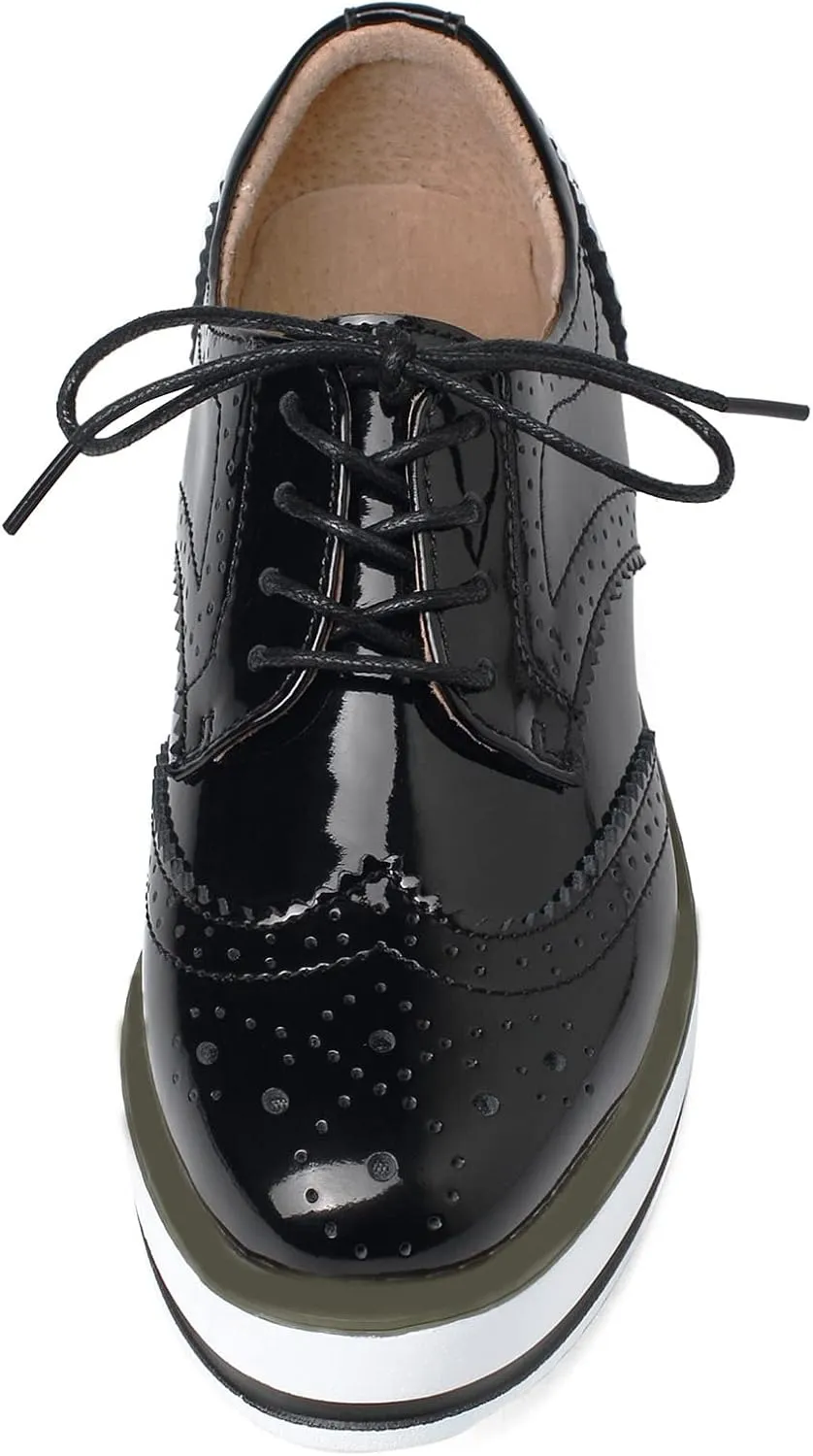 SHEMEE Women's Platform Low Heels Flat Lace Up Wingtip Oxfords Pumps Wedge Vintage Round Toe Brogues Dress Shoes