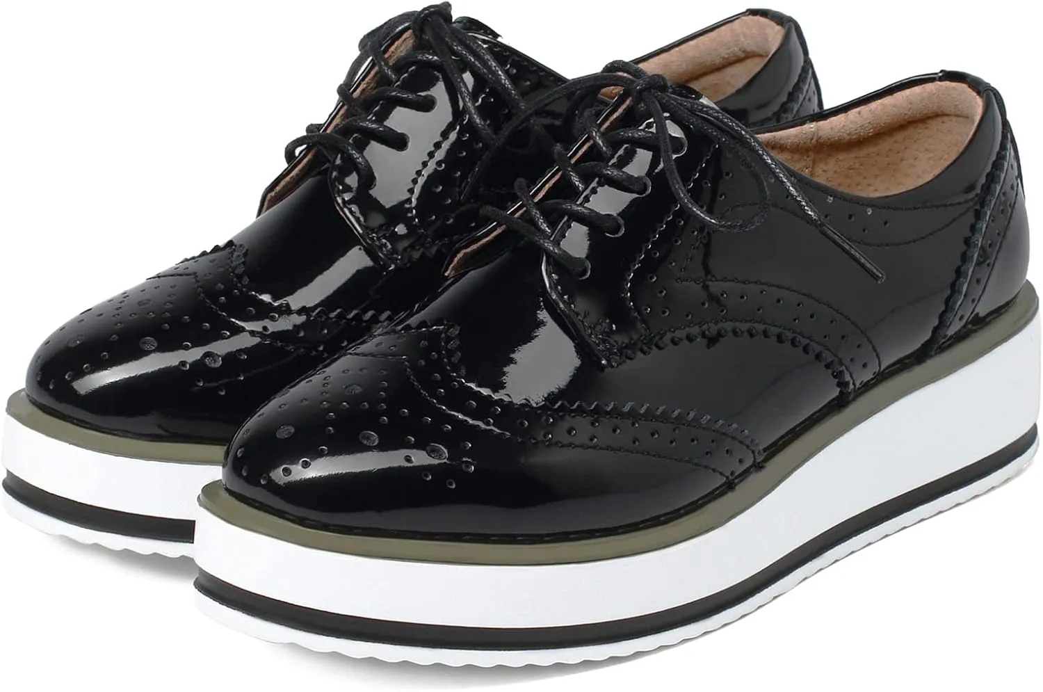 SHEMEE Women's Platform Low Heels Flat Lace Up Wingtip Oxfords Pumps Wedge Vintage Round Toe Brogues Dress Shoes
