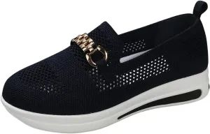 Slip on Chain Decorative Casual Sport Shoes Woven Comfortable Breathable Lighweight Sneakers for Alll Day Wear Soft Sole Outdoor Walking Shoes for Women