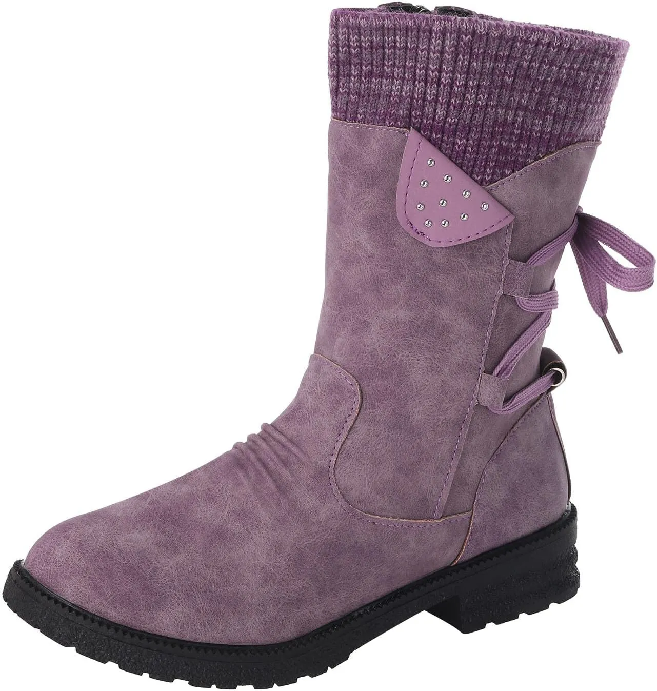 Snow Boots for Women Mid Calf Boots Women Vintage Casual Winter Working shoes Non-slip Lightweight Side Zipper Boots
