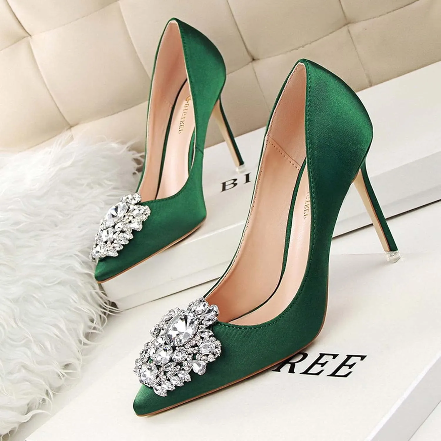 Stiletto Heels for Women Diamond Crystal Dress Pumps Sexy Pointed Toe High Heels Wedding Party Evening Shoes