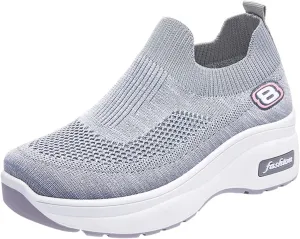 SuanlaTDS Women Shoes Breathable Sneakers Fitness Shoes Sport Leisure Trainer Running Wedge Casual Outdoor Women's Sneakers Womens White Sneaker (Grey, 8.5)