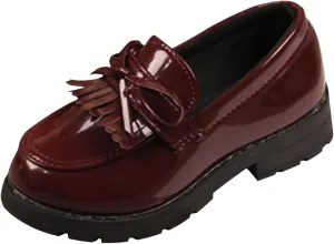 Summer Big Girls Loafer Slip On Leather Tassel Bow School Dress Shoes atent-Leather Reflective Flat Loafers