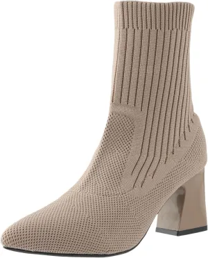 Versatile Short Boots Pointed Toe Thick Heels High Heels Knitted Elastic Socks Boots Flying New Direction Booties