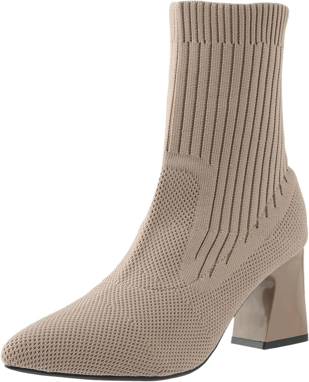 Versatile Short Boots Pointed Toe Thick Heels High Heels Knitted Elastic Socks Boots Flying New Direction Booties