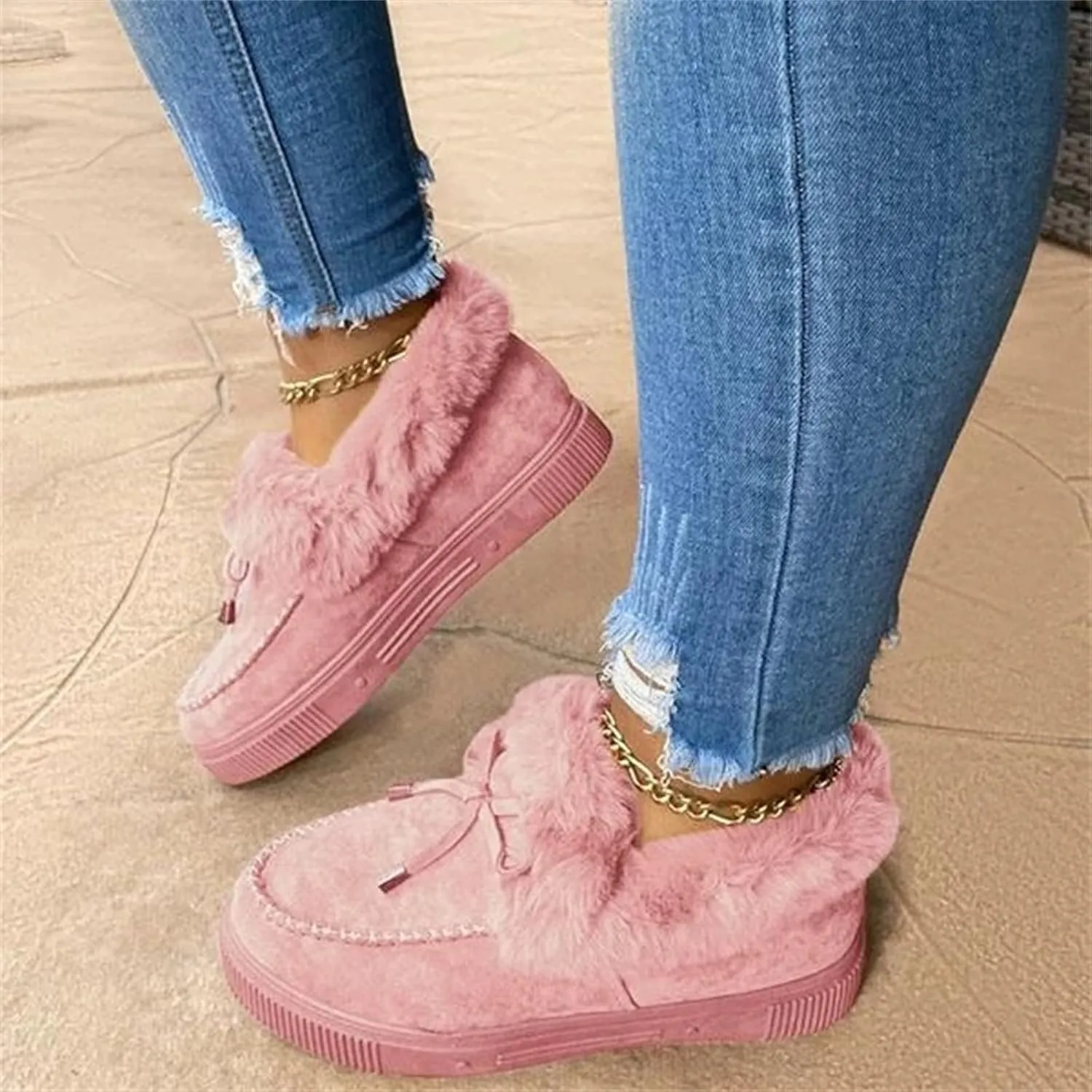 Winter Boots For Women 2024 Casual Slip-on Warm Loafers Shoes Faux Fur-Lined Comfortable Lightweight Snow Ankle Boots
