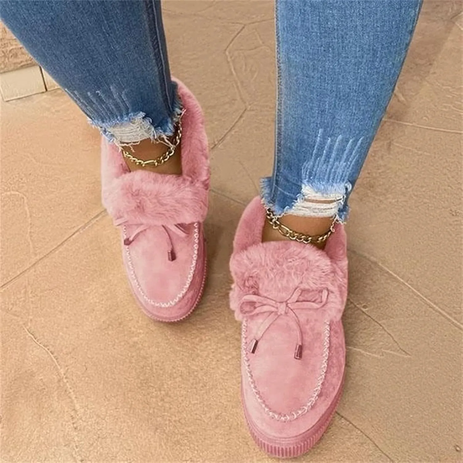 Winter Boots For Women 2024 Casual Slip-on Warm Loafers Shoes Faux Fur-Lined Comfortable Lightweight Snow Ankle Boots