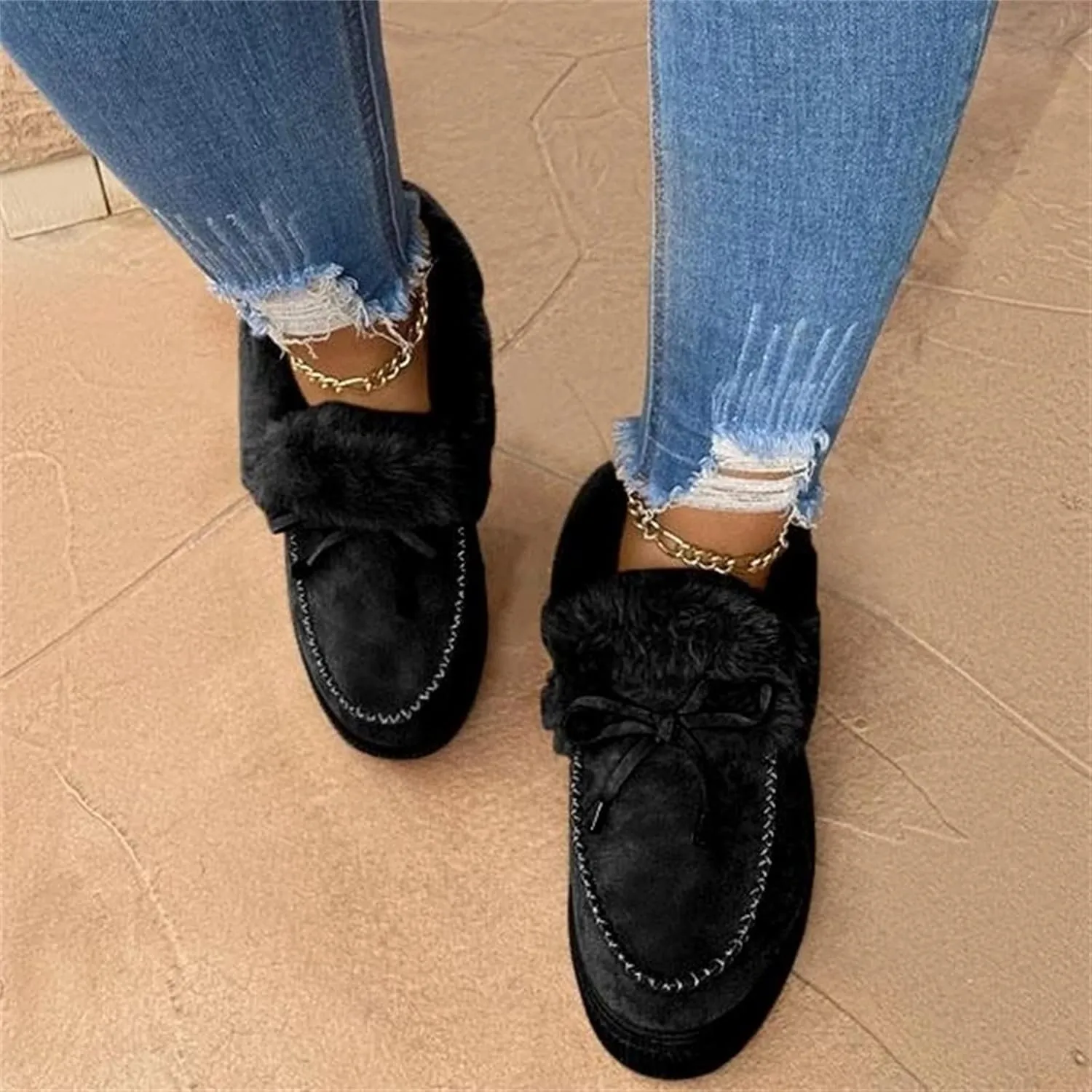 Winter Boots For Women 2024 Snow Boots Warm Fur Lined Anti-Slip Outdoor Slip On Ankle Booties Comfort Loafers Shoes
