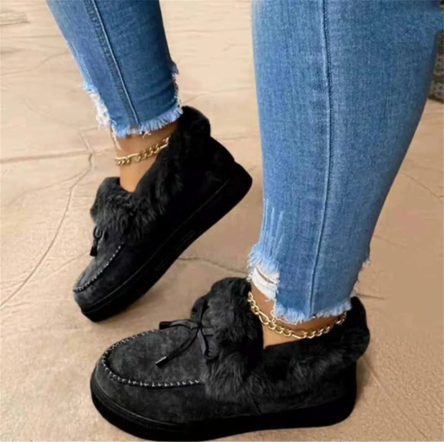 Winter Boots For Women 2024 Snow Boots Warm Fur Lined Anti-Slip Outdoor Slip On Ankle Booties Comfort Loafers Shoes