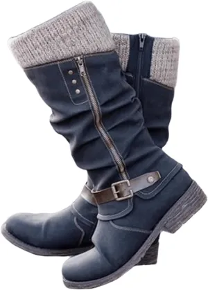 Winter Boots For Women Fashion 2022 Cold Weather Mid Calf Lace Up Side Zipper Low Heel Platform Military Combat Boots