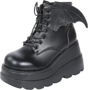 wodceeke Womens Platform Ankle Boots Round Toe Lace Up Combat Boots Goth Punk PU Leather Motorcycle Boots
